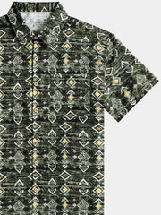 Men’s Breathable Geometric Short Sleeve Button Down Cool Casual Shirt