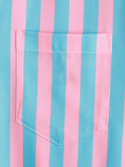 Men's Flamingo & Striped Print Pocket Short Sleeve Shirt