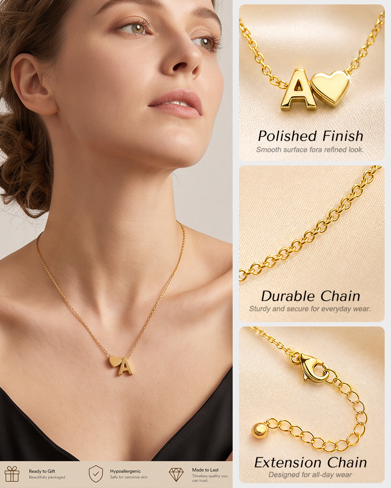 Dainty Heart Initial Necklace - view 4