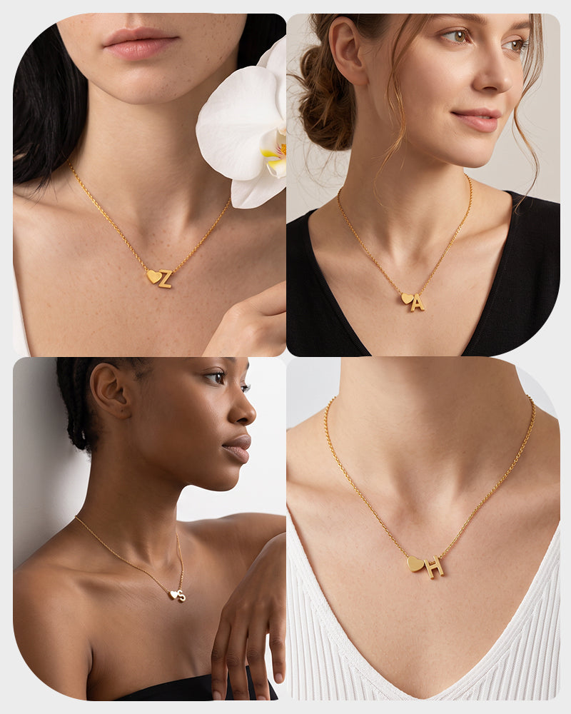 Dainty Heart Initial Necklace - view 5