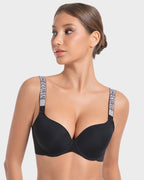 Deep V Push-Up Underwire Bra with Rhinestone Strap - view 10