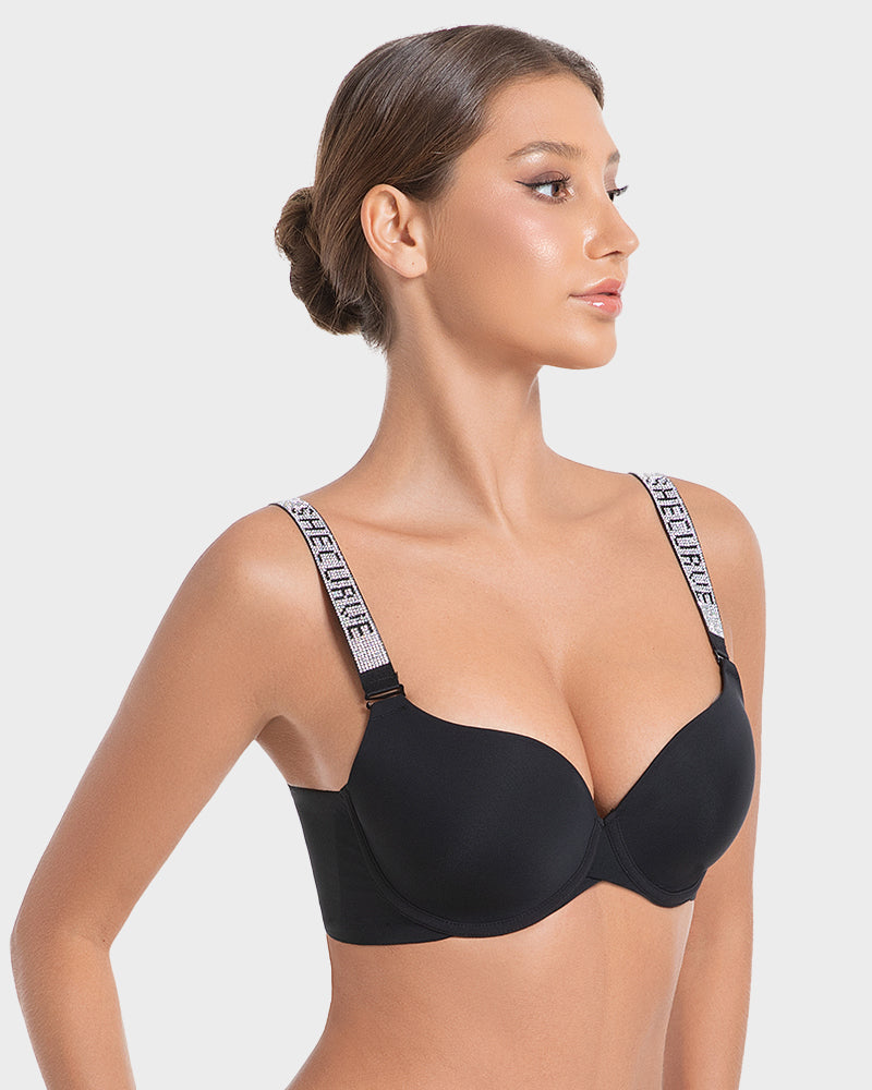 Deep V Push-Up Underwire Bra with Rhinestone Strap - view 11