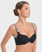 Deep V Push-Up Underwire Bra with Rhinestone Strap - view 11