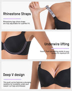 Deep V Push-Up Underwire Bra with Rhinestone Strap - view 4