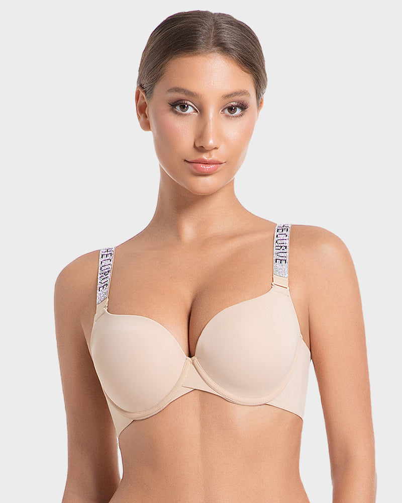 Deep V Push-Up Underwire Bra with Rhinestone Strap - view 6