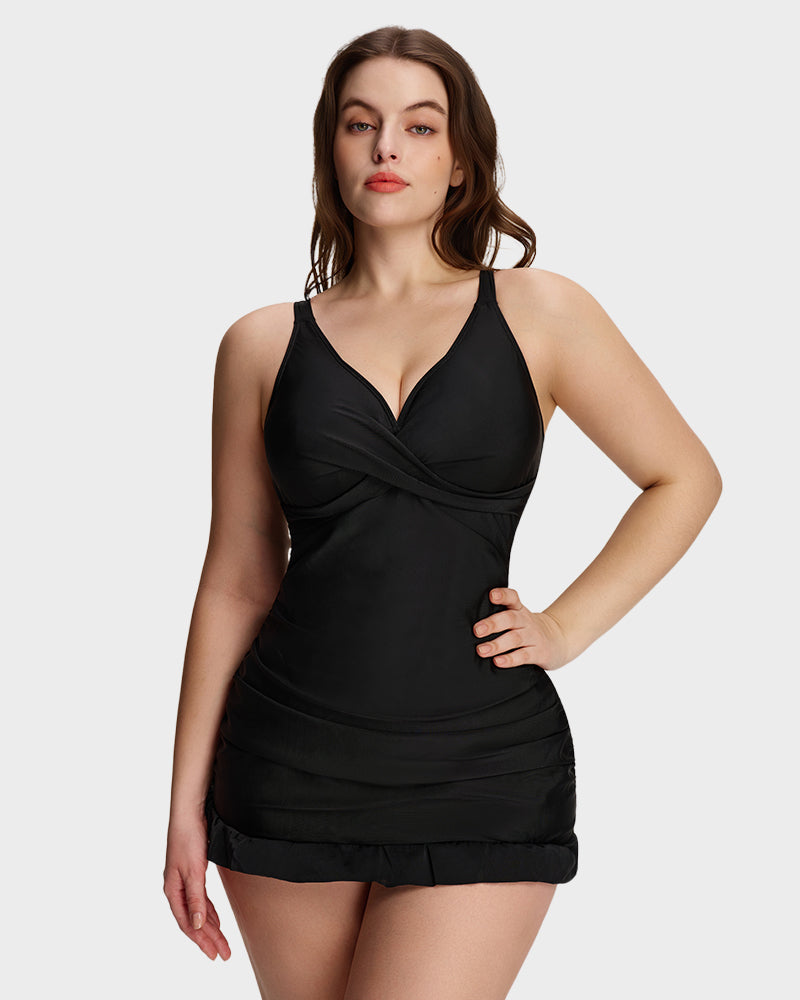 Deep V Cross-Back Ruched One-Piece Swimsuit - view 4