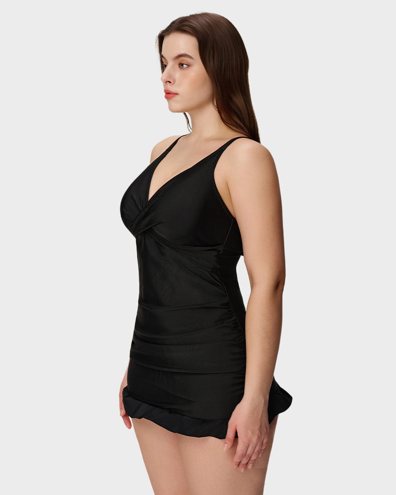 Deep V Cross-Back Ruched One-Piece Swimsuit - view 5