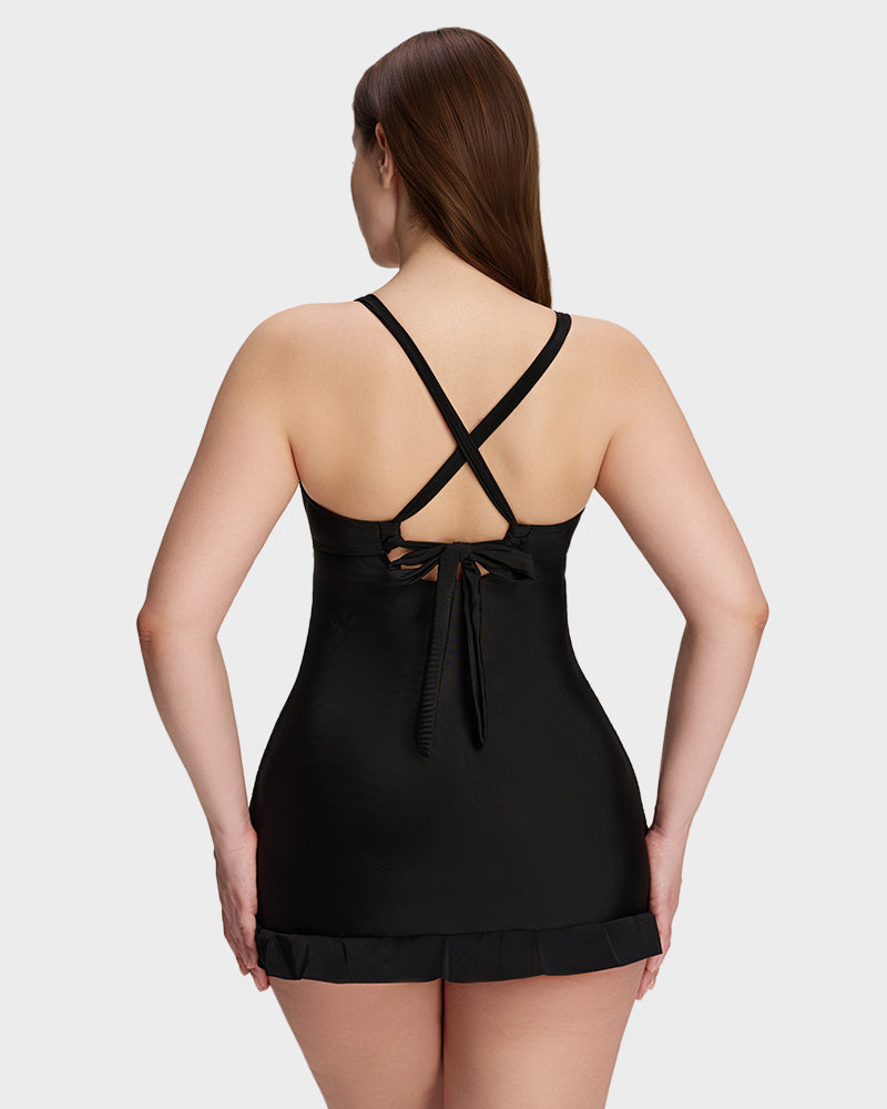 Deep V Cross-Back Ruched One-Piece Swimsuit - view 6