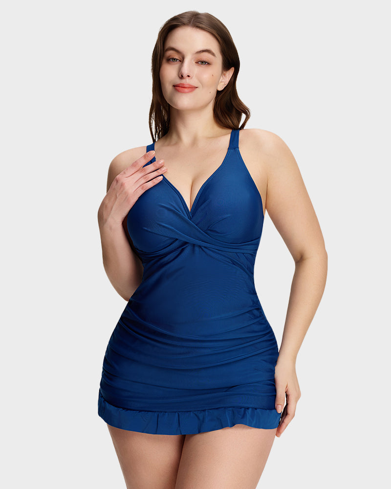 Deep V Cross-Back Ruched One-Piece Swimsuit - view 7