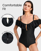 Drop-Shoulder Ruffled Zip-Front Shapewear Swimsuit - view 12