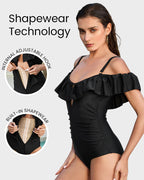 Drop-Shoulder Ruffled Zip-Front Shapewear Swimsuit - view 13