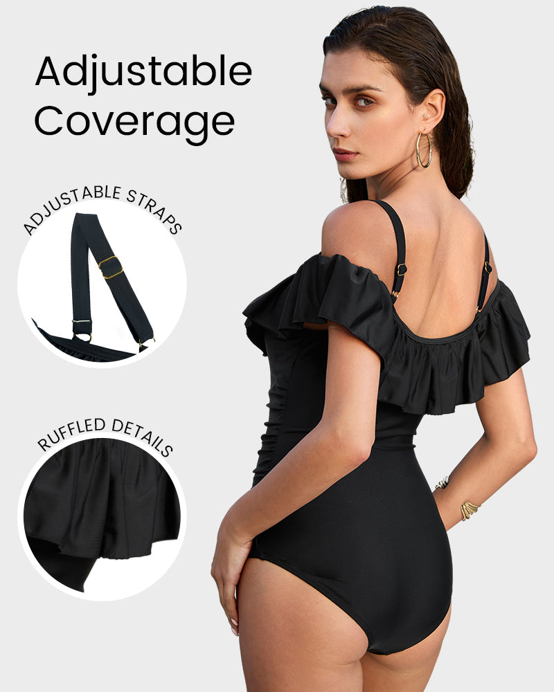 Drop-Shoulder Ruffled Zip-Front Shapewear Swimsuit - view 14