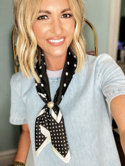 Pearl Scarf Necklace - Black Polka Dot