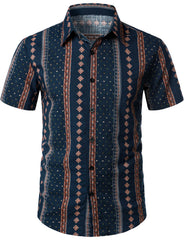 Men's Retro Button Up Short Sleeve Cotton 70s Shirt