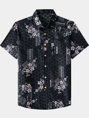 Men’s Vintage Hawaiian Print Geometry Cotton Cool Comfort Beach Party Holiday Short Sleeve Shirt