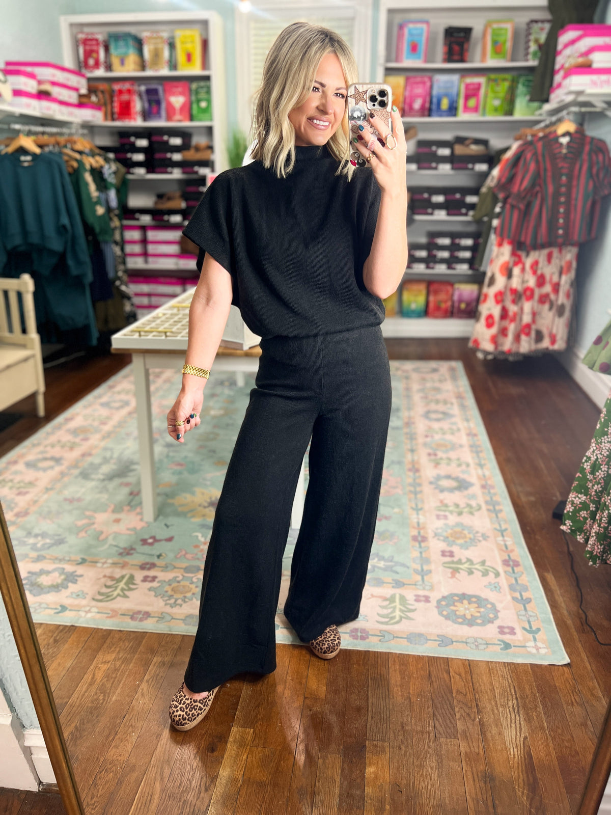 Polished Path Dolman Sleeve Top And Pant Set - Black