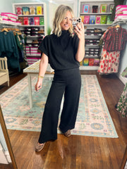 Polished Path Dolman Sleeve Top And Pant Set - Black