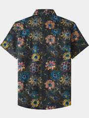 Men’s Retro Resort Vacation Holiday Party Hawaiian Floral Cotton Short Sleeve Shirt