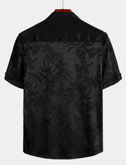 Men's Summer Jacquard Casual Button Up Pocket Floral Short Sleeve Beach Shirt