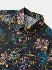 Men’s Retro Resort Vacation Holiday Party Hawaiian Floral Cotton Short Sleeve Shirt