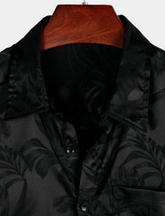 Men's Summer Jacquard Casual Button Up Pocket Floral Short Sleeve Beach Shirt