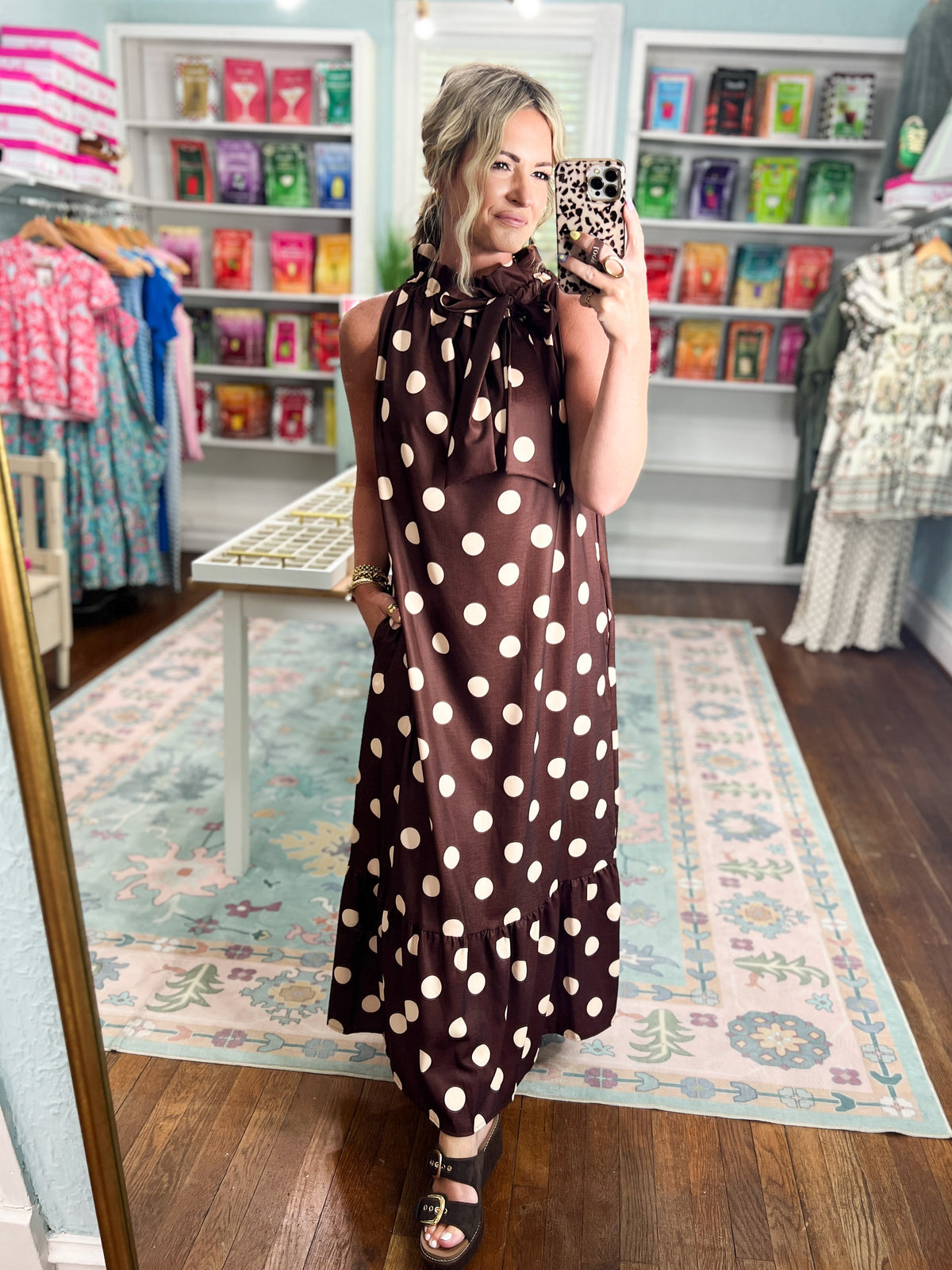 Pretty in Polka Maxi Dress - Brown/Ivory