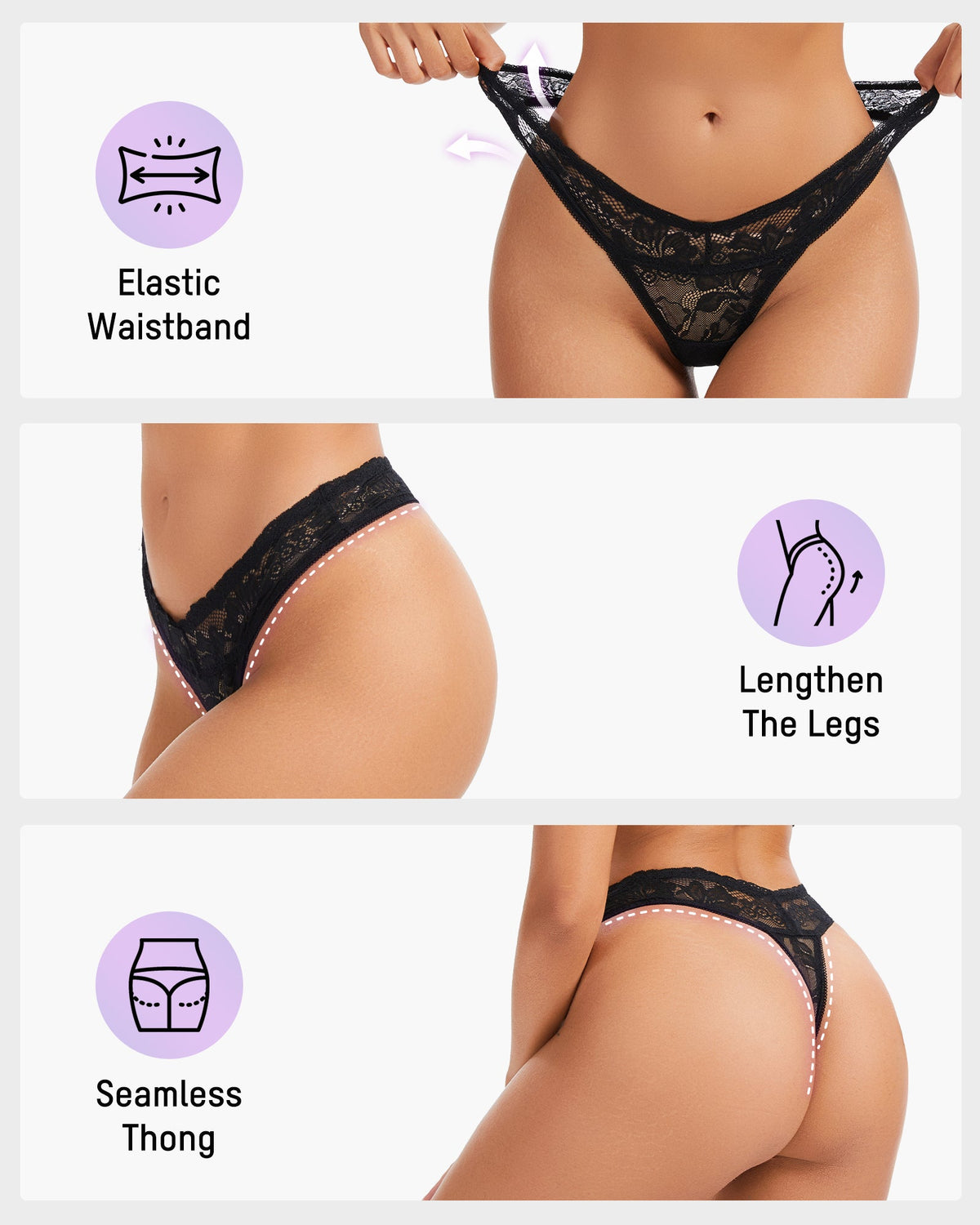 Elegant Comfort Floral Lace Thong (6 Pack) - view 3