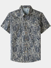 Men’s Tribal Pattern Short Sleeve Button Down Breathable Cool Casual Shirt