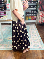 Dot Your Calendar Pleated Midi SKIRT - Brown