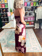 Botanical Bliss Strapless Maxi Dress - Burgundy