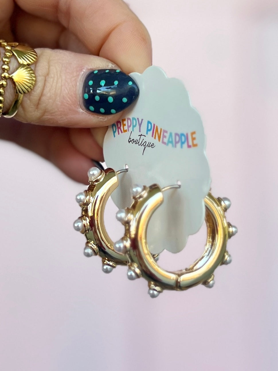 Dotted Huggies Metal Hoops - Cream