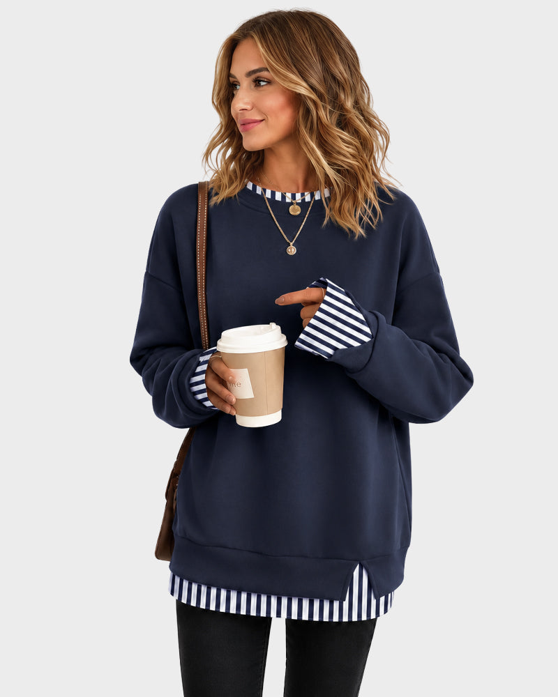 Faux-Layer Rib-Trim Oversized Crewneck Sweatshirt - view 22
