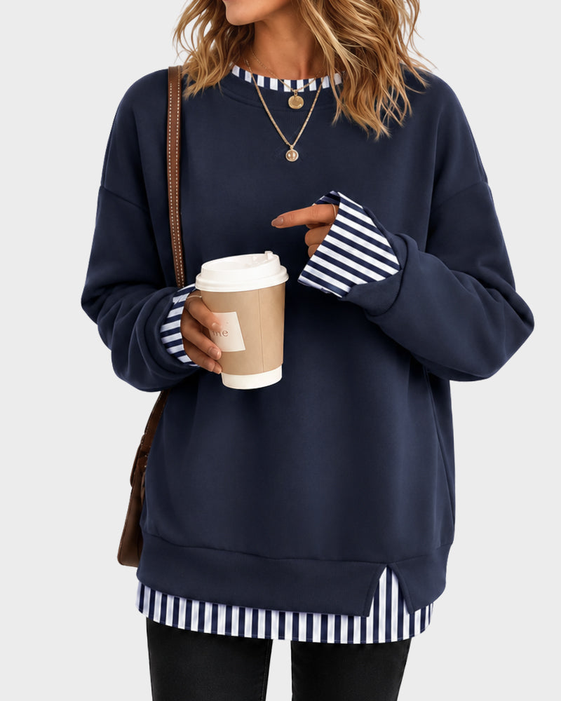 Faux-Layer Rib-Trim Oversized Crewneck Sweatshirt - view 27