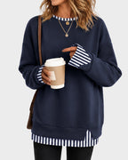 Faux-Layer Rib-Trim Oversized Crewneck Sweatshirt - view 27