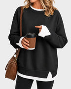 Faux-Layer Rib-Trim Oversized Crewneck Sweatshirt - view 24