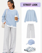 Faux-Layer Rib-Trim Oversized Crewneck Sweatshirt - view 14