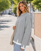 Faux-Layer Rib-Trim Oversized Crewneck Sweatshirt - view 3