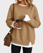 Faux-Layer Rib-Trim Oversized Crewneck Sweatshirt - view 25