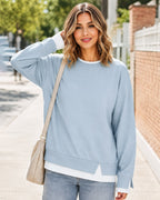 Faux-Layer Rib-Trim Oversized Crewneck Sweatshirt - view 17