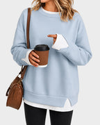 Faux-Layer Rib-Trim Oversized Crewneck Sweatshirt - view 26