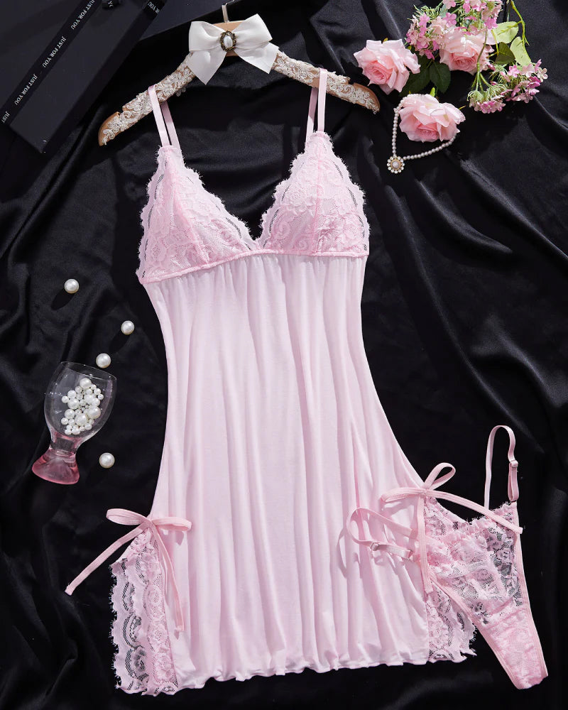 Flirty Sheer Lace Side Slit Babydoll Set - view 9