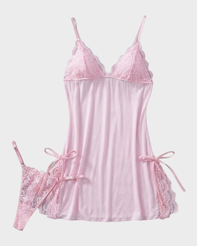 Flirty Sheer Lace Side Slit Babydoll Set - view 10
