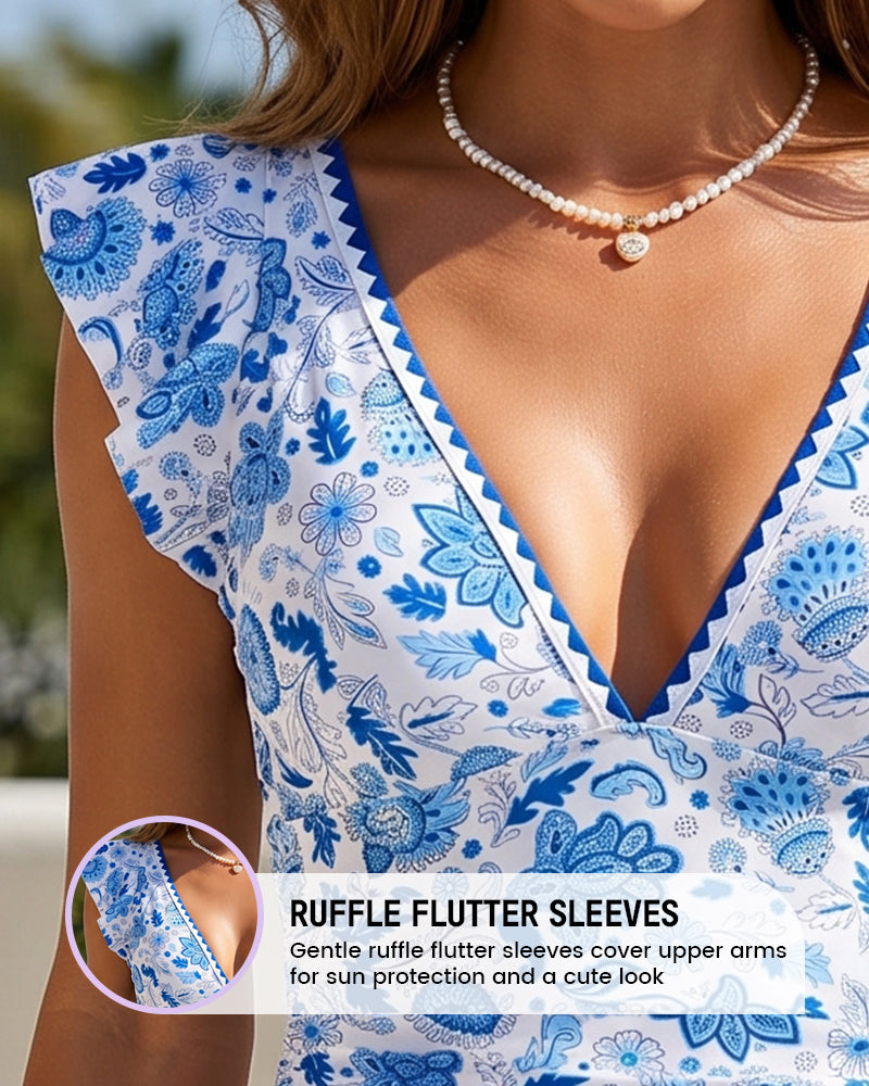 Floral V-Neck Tummy Control One-Piece Swimsuit - view 3