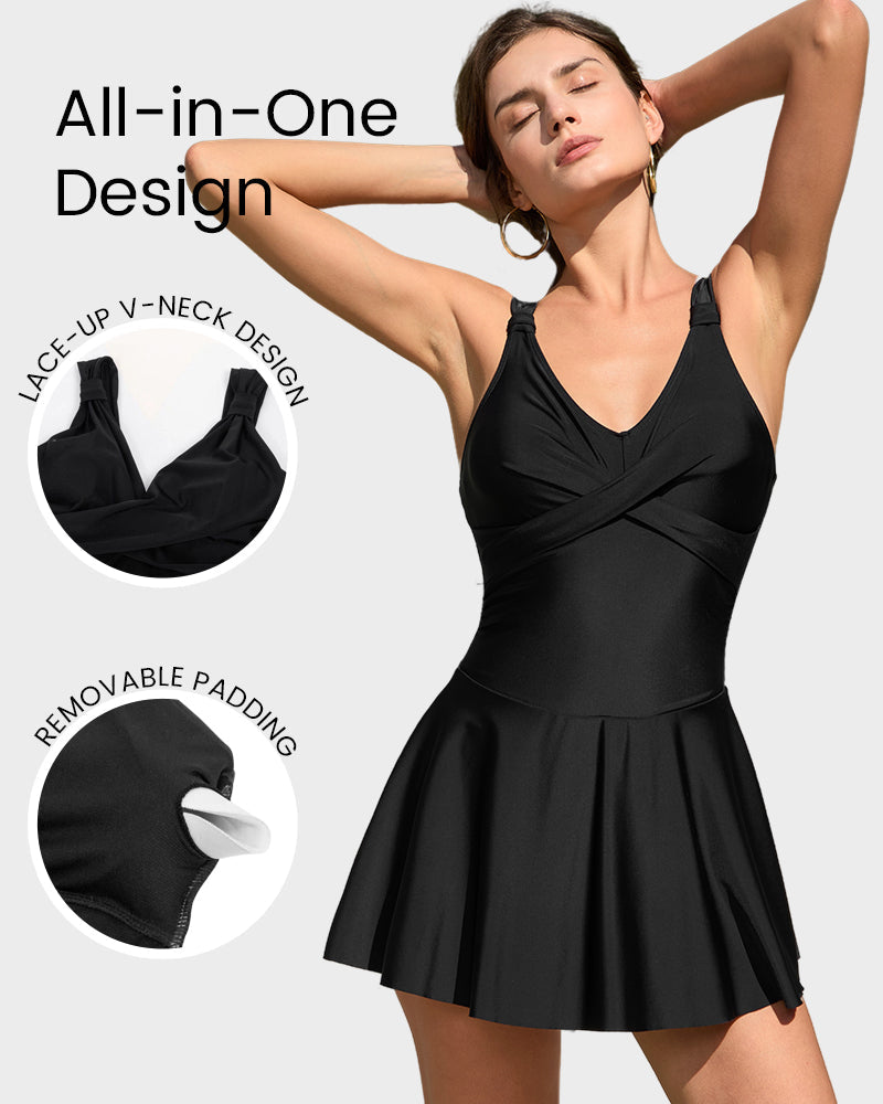 Floral Print One-Piece Swim Dress - view 12