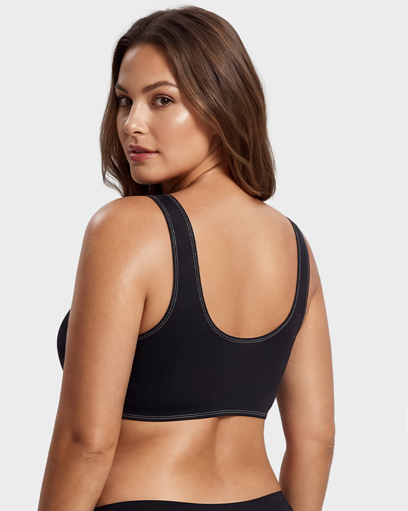 Front-Closure Square-Neck Breathable Minimizer Bra - view 16