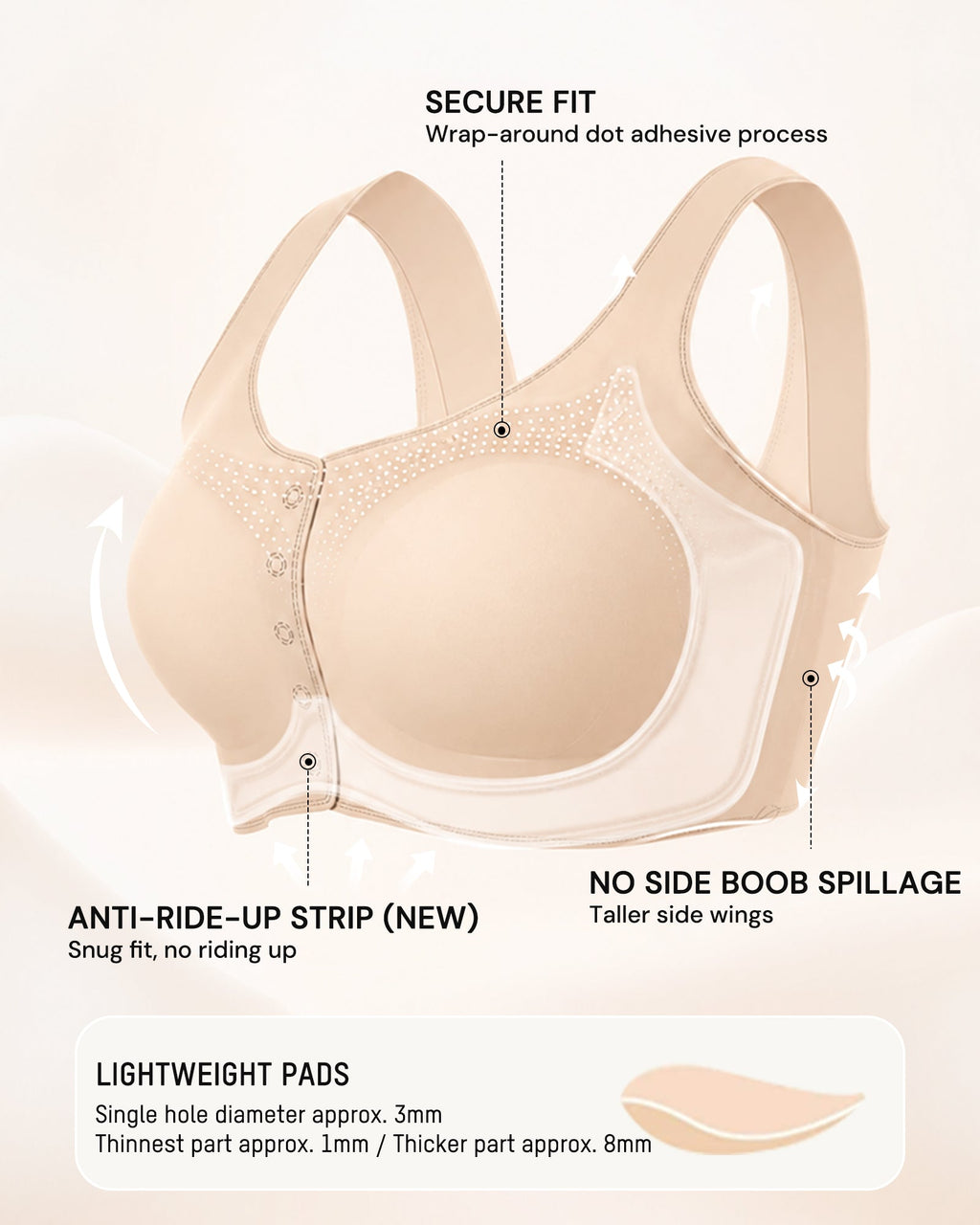 Front-Closure Square-Neck Breathable Minimizer Bra - view 7