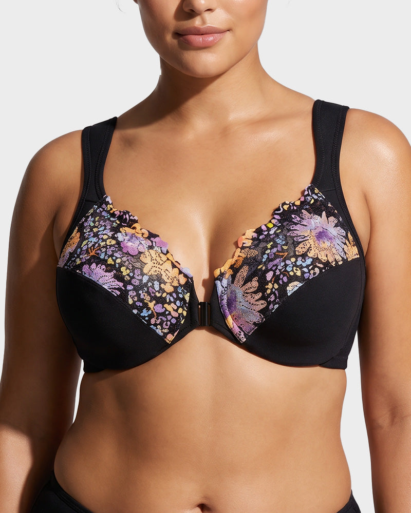 Front-Closure Underwire Print Bra - view 13