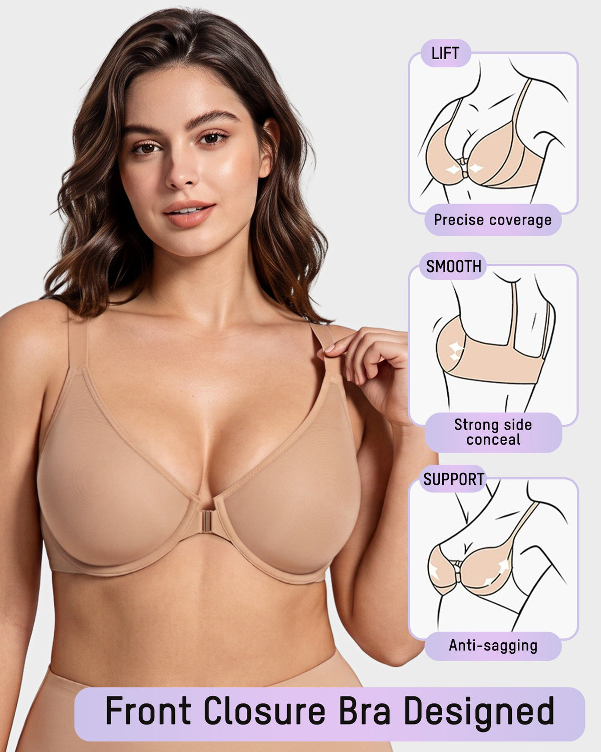 Front Closure Mesh Support Seamless Bra - view 2