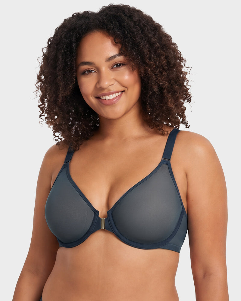 Front Closure Mesh Support Seamless Bra