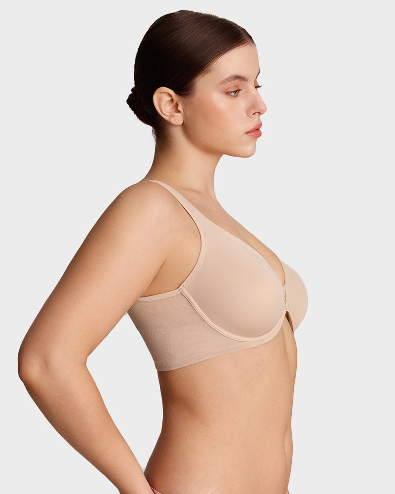 Front Closure Underwire Unlined Back Support Plunge Bra - view 4